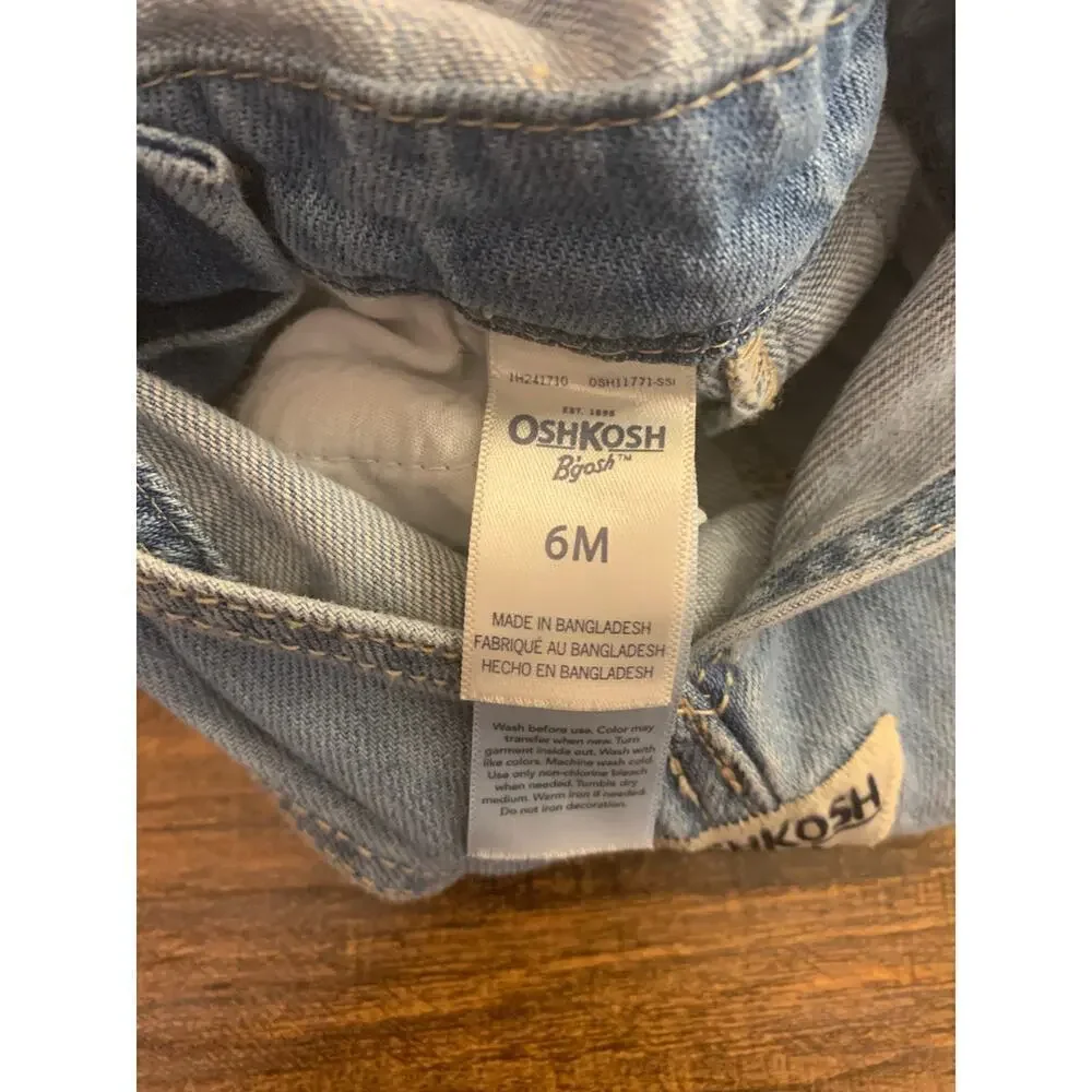 OSHKOSH B’GOSH Girl’s Heart Embroidered Jean Bib Overalls / Size: 6 Months